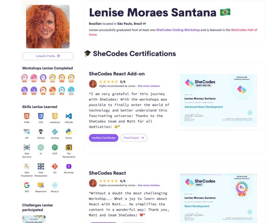 Lenise's SheCodes perfil