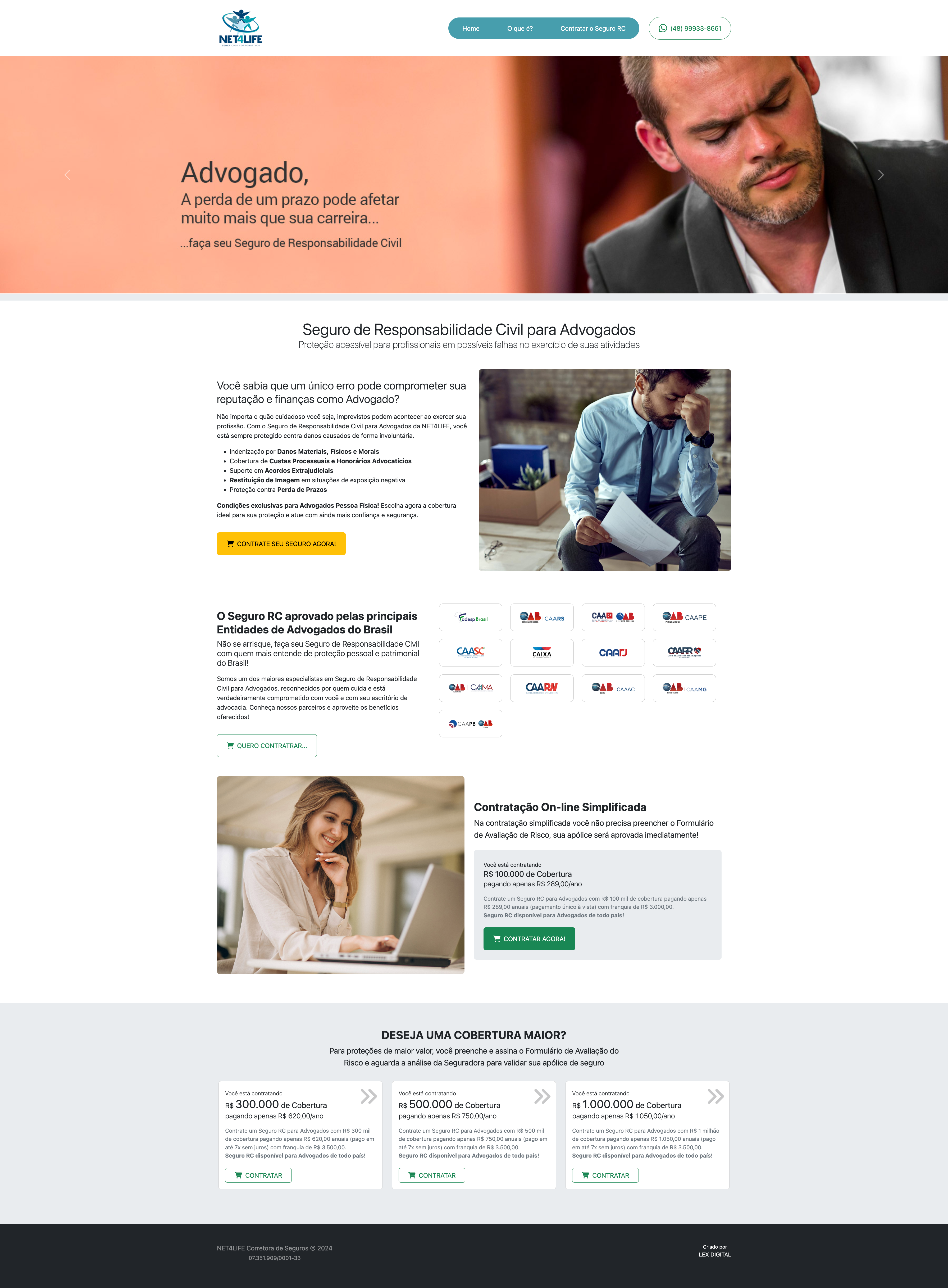 Image of the Insurance for Lawyers Website before the proposal